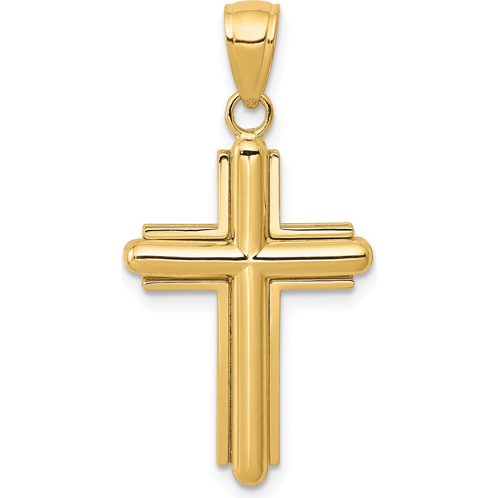 10K Yellow Gold Polished Beveled Stick Cross Pendant with Frame - Faith and Elegant Design