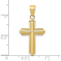 10K Yellow Gold Polished Beveled Stick Cross Pendant with Frame - Faith and Elegant Design