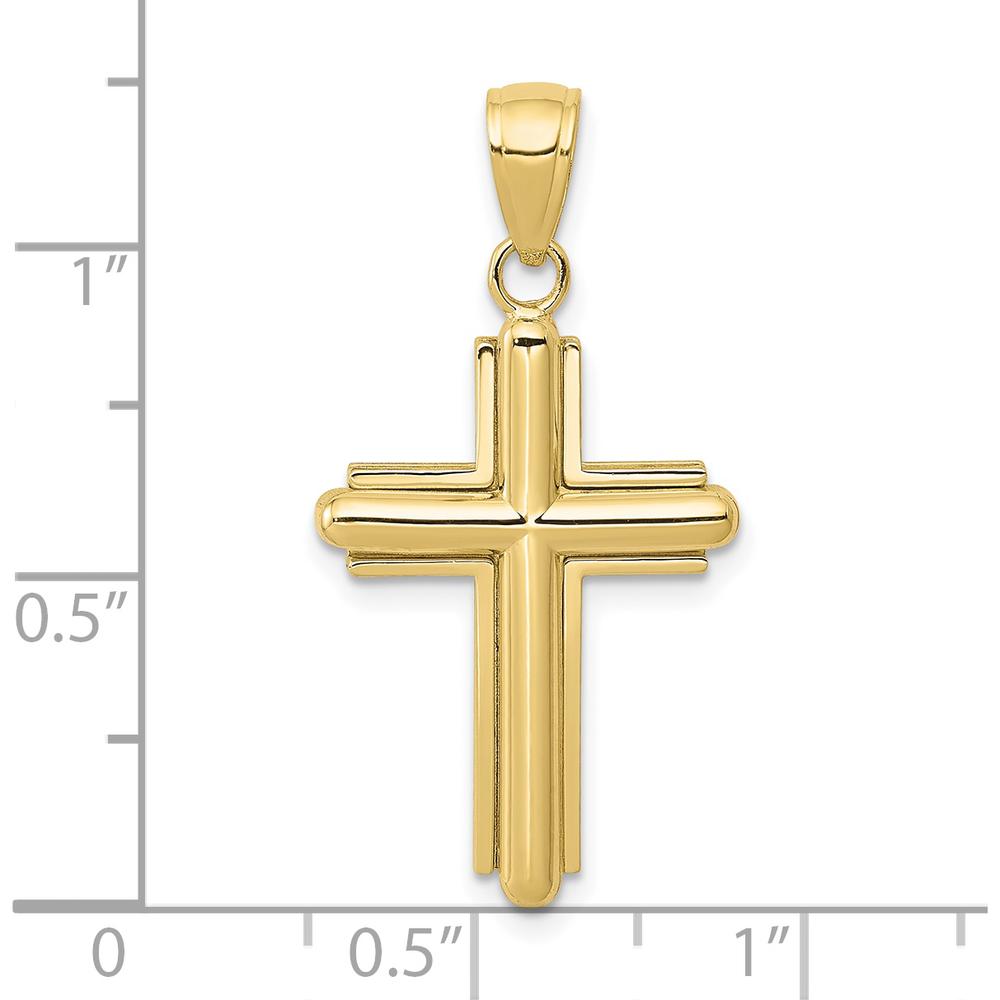 10K Yellow Gold Polished Beveled Stick Cross Pendant with Frame - Faith and Elegant Design