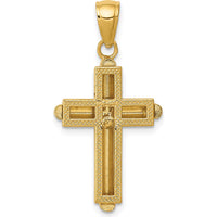 10K Yellow Gold Polished Beveled Stick Cross Pendant with Frame - Faith and Elegant Design