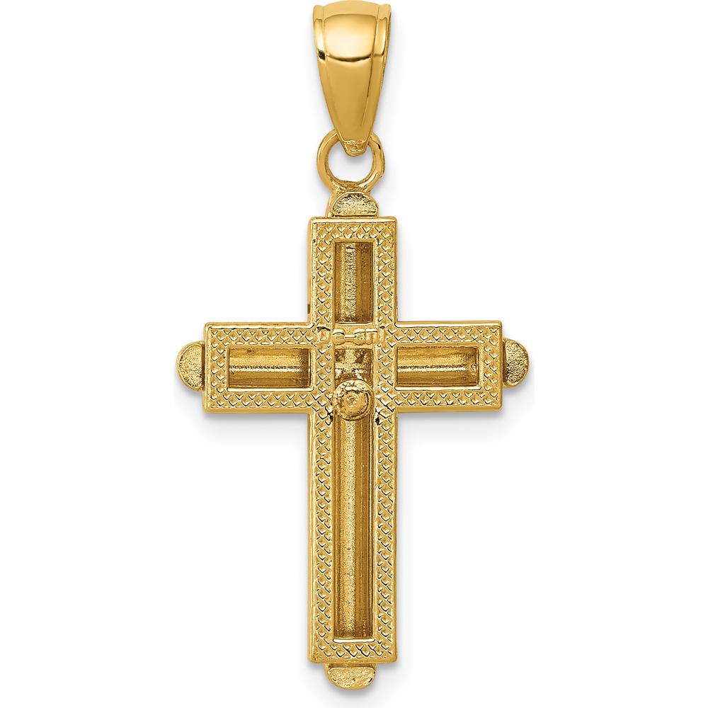 10K Yellow Gold Polished Beveled Stick Cross Pendant with Frame - Faith and Elegant Design