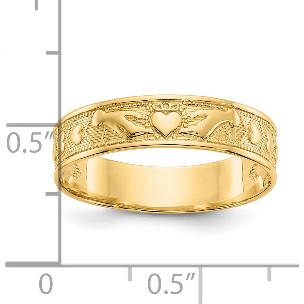 10K Yellow Gold Polished Claddagh Band with Textured Design - 5mm Width