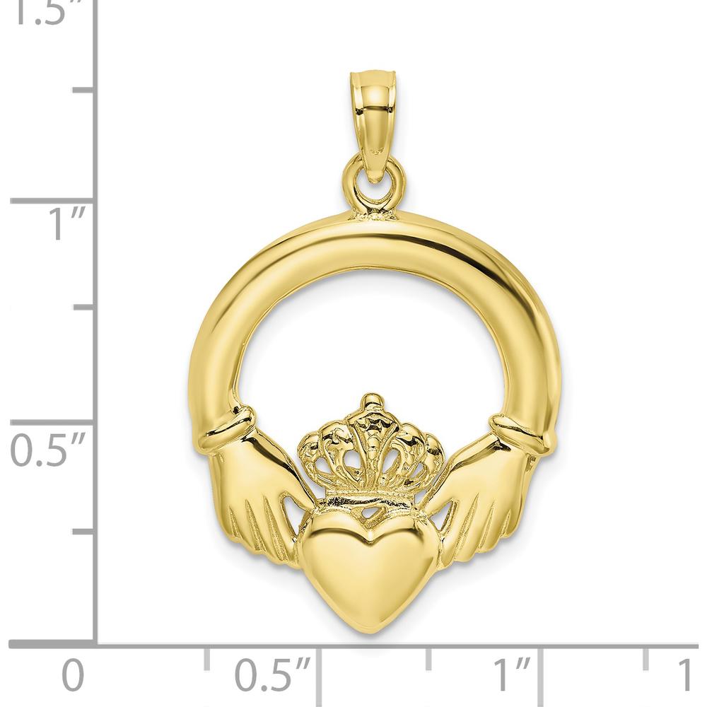 10K Yellow Gold Polished Claddagh Heart Charm Pendant with Crown Design - 29.2mm Length