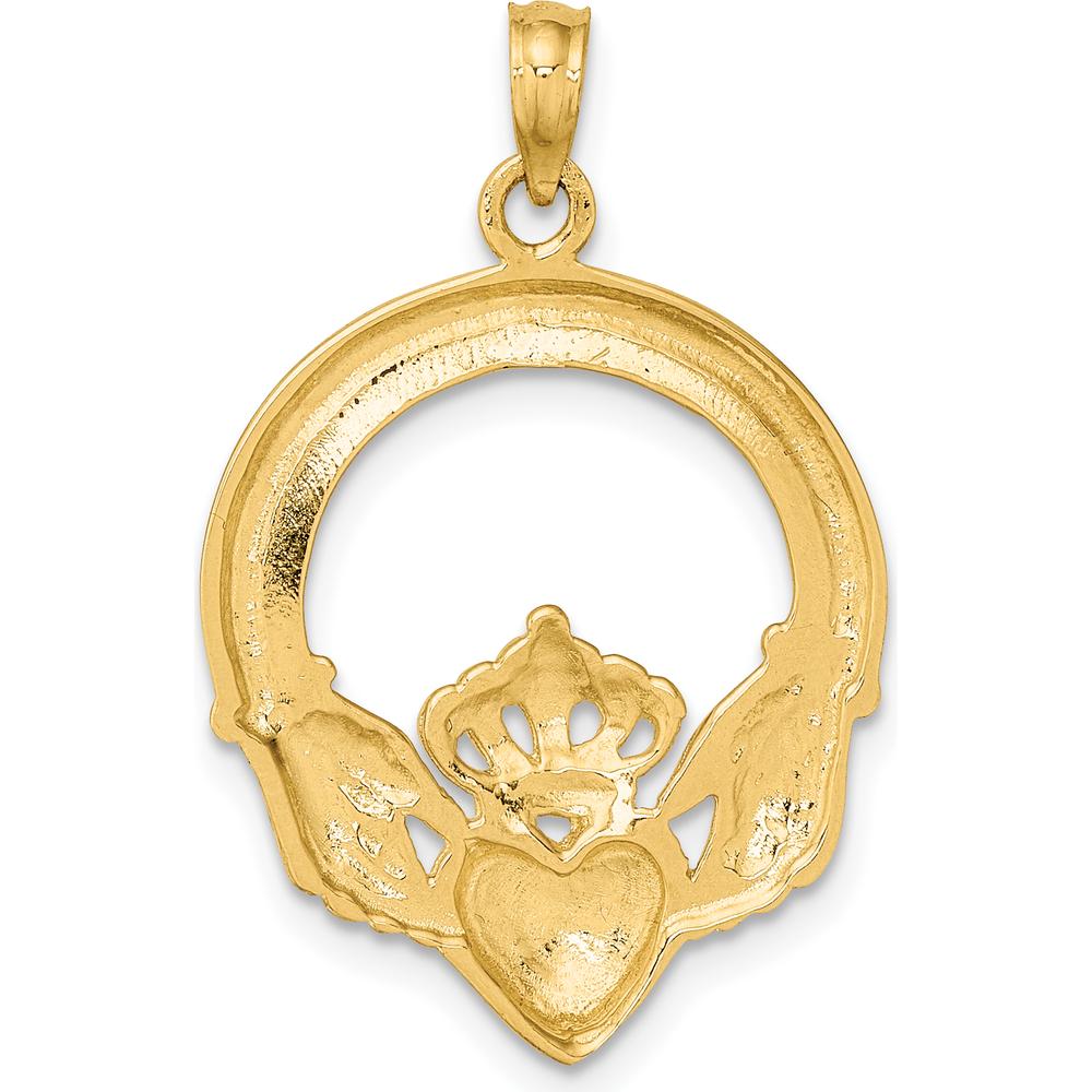 10K Yellow Gold Polished Claddagh Heart Charm Pendant with Crown Design - 29.2mm Length