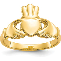 10K Yellow Gold Polished Claddagh Ring - 2mm Band Width, 11.6mm Top Length