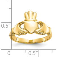 10K Yellow Gold Polished Claddagh Ring - 2mm Band Width, 11.6mm Top Length
