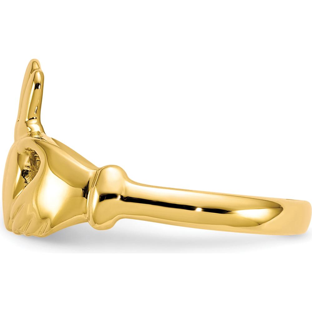10K Yellow Gold Polished Claddagh Ring - 2mm Band Width, 11.6mm Top Length