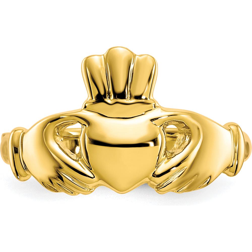 10K Yellow Gold Polished Claddagh Ring - 2mm Band Width, 11.6mm Top Length