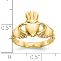 10K Yellow Gold Polished Claddagh Ring with Domed Design and Open Back
