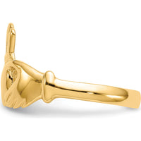 10K Yellow Gold Polished Claddagh Ring with Domed Design and Open Back