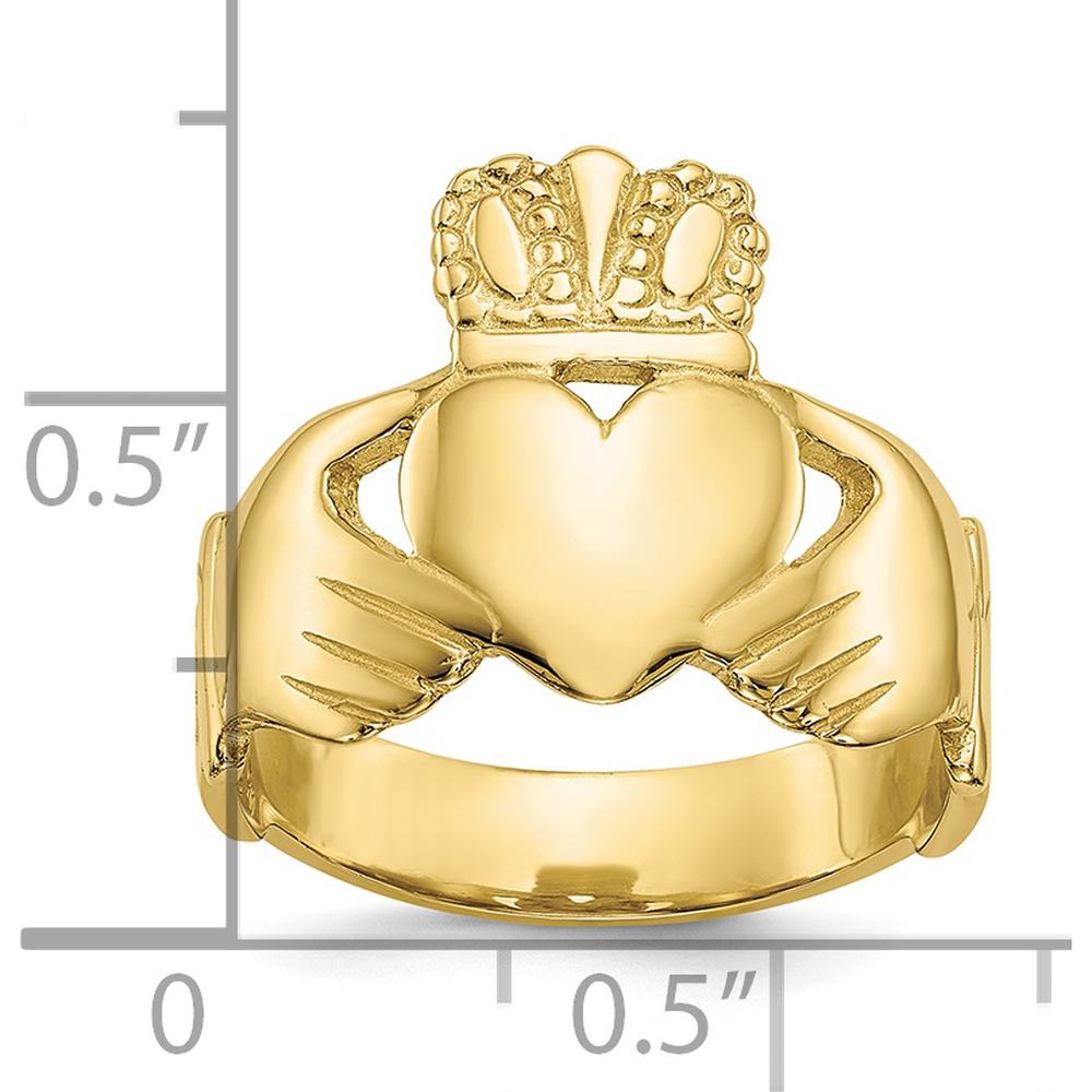 10K Yellow Gold Polished Claddagh Ring with Heart and Crown Design