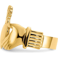 10K Yellow Gold Polished Claddagh Ring with Heart and Crown Design