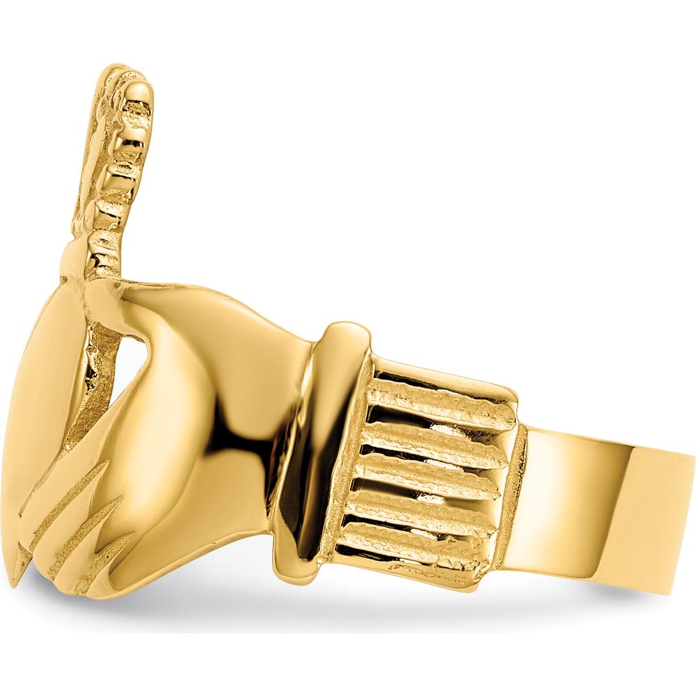 10K Yellow Gold Polished Claddagh Ring with Heart and Crown Design