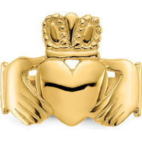 10K Yellow Gold Polished Claddagh Ring with Heart and Crown Design