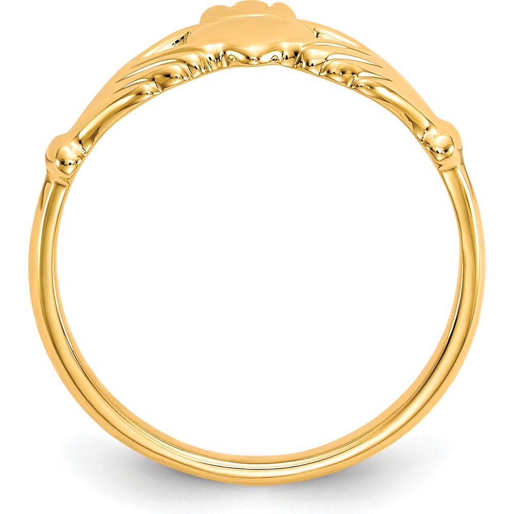10K Yellow Gold Polished Claddagh Ring with Heart and Hands - Solid 2mm Band
