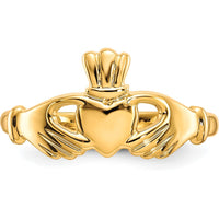 10K Yellow Gold Polished Claddagh Ring with Heart and Hands - Solid 2mm Band