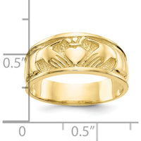 10K Yellow Gold Polished Claddagh Ring with Solid Heart and Hands Design