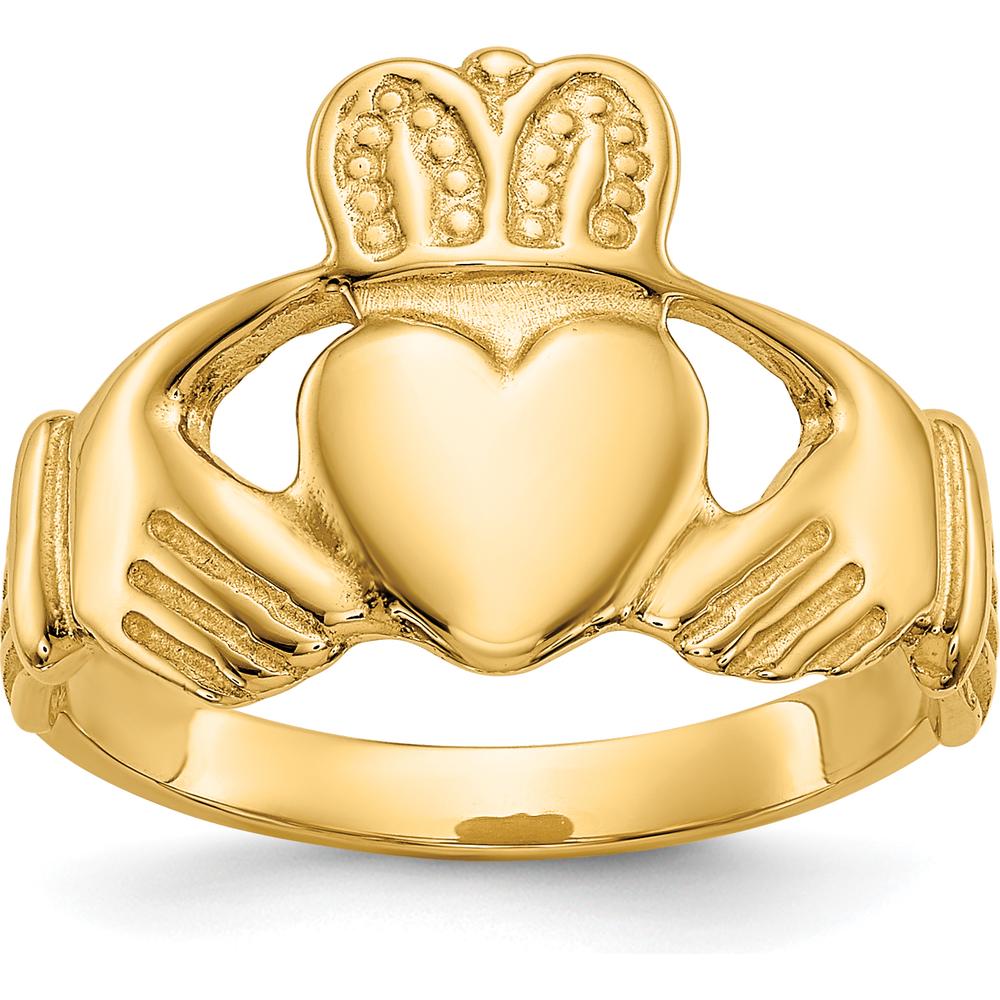10K Yellow Gold Polished Claddagh Ring with Tapered Band - Symbol of Love, Friendship & Loyalty