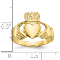 10K Yellow Gold Polished Claddagh Ring with Tapered Band - Symbol of Love, Friendship & Loyalty