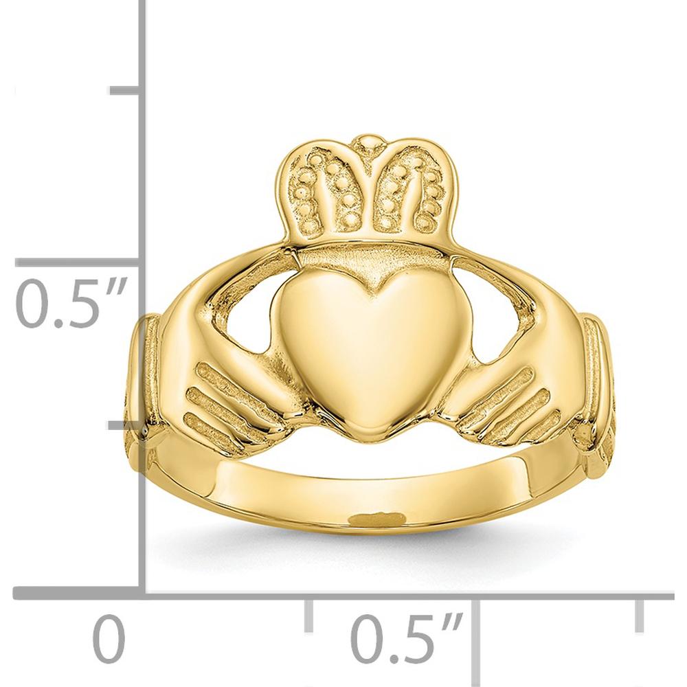 10K Yellow Gold Polished Claddagh Ring with Tapered Band - Symbol of Love, Friendship & Loyalty