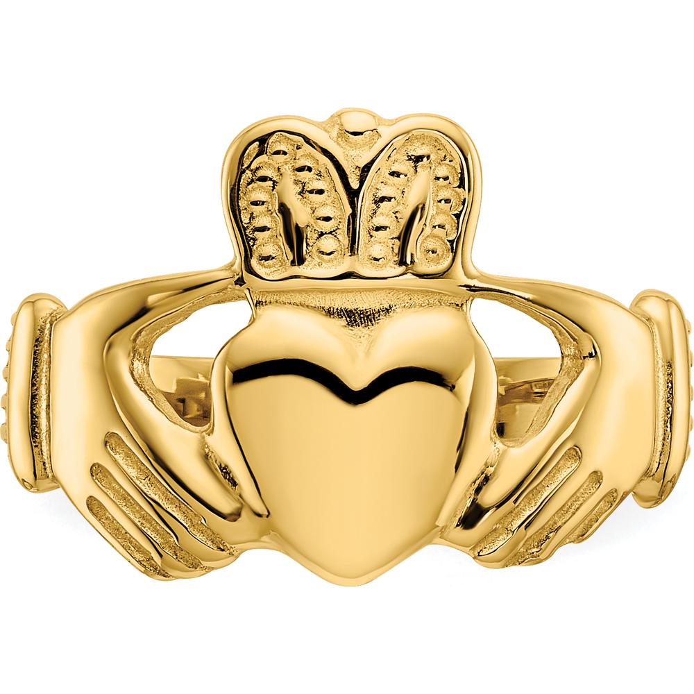 10K Yellow Gold Polished Claddagh Ring with Tapered Band - Symbol of Love, Friendship & Loyalty