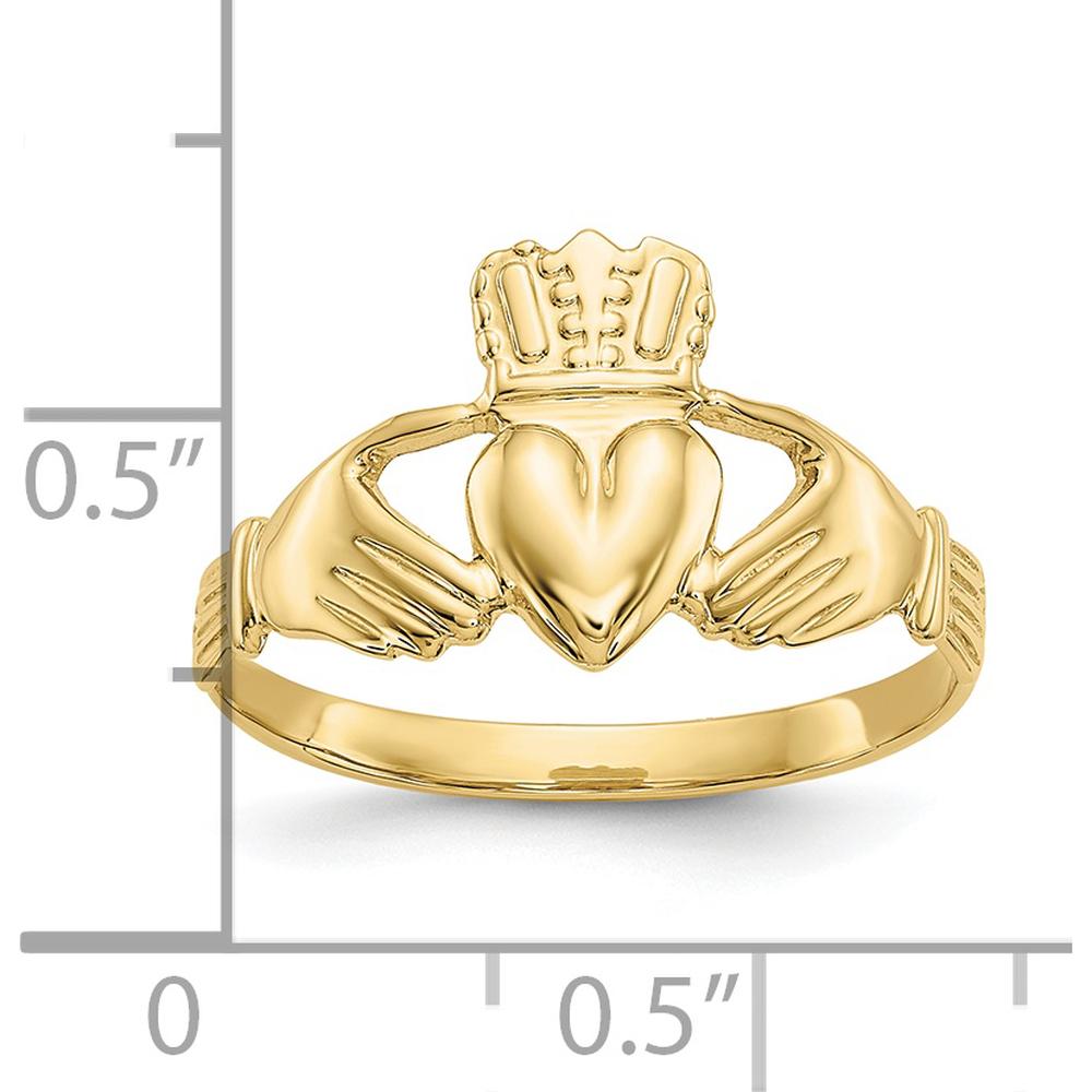 10K Yellow Gold Polished Claddagh Ring with Tapered Band - Women's Jewelry Piece