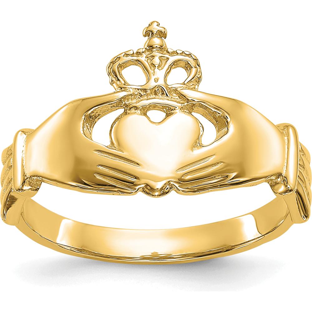 10K Yellow Gold Polished Claddagh Ring with Twisted Band Design
