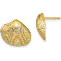 10K Yellow Gold Polished Clam Shell Post Earrings - Elegant Button Design