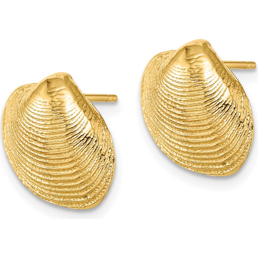 10K Yellow Gold Polished Clam Shell Post Earrings - Elegant Button Design