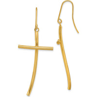 10K Yellow Gold Polished Cross Dangle Earrings with French Wire Closure - 43.3mm Length