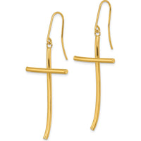 10K Yellow Gold Polished Cross Dangle Earrings with French Wire Closure - 43.3mm Length