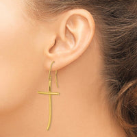 10K Yellow Gold Polished Cross Dangle Earrings with French Wire Closure - 43.3mm Length