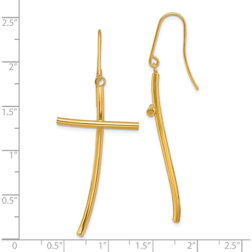 10K Yellow Gold Polished Cross Dangle Earrings with French Wire Closure - 43.3mm Length