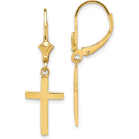 10K Yellow Gold Polished Cross Leverback Drop Earrings