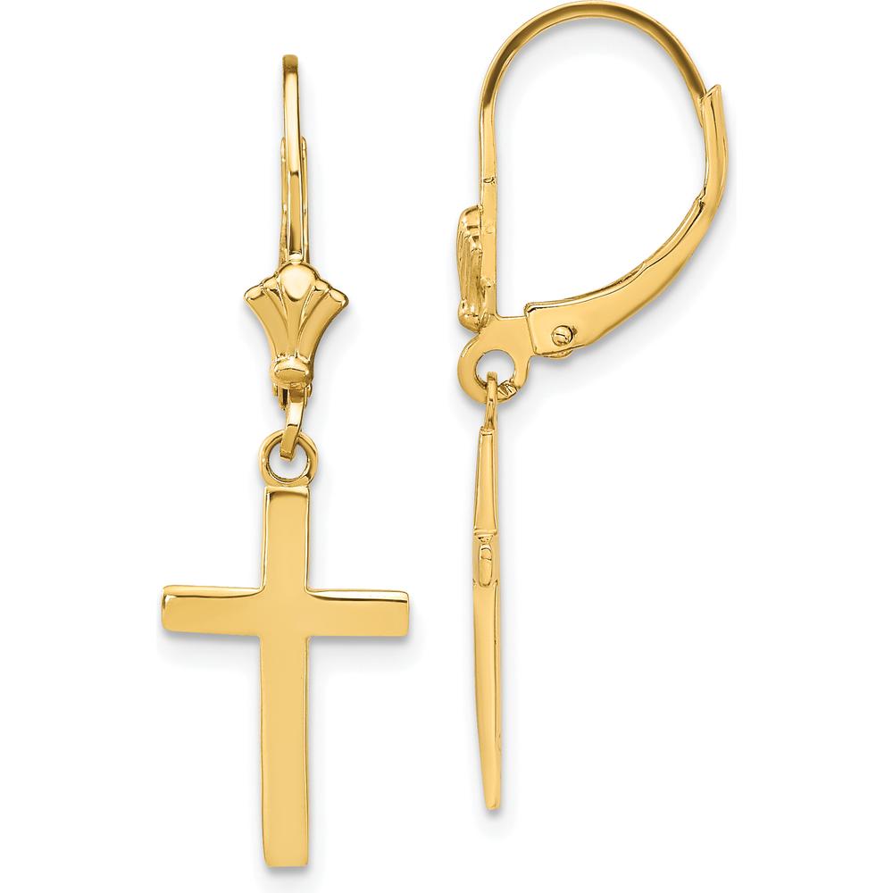 10K Yellow Gold Polished Cross Leverback Drop Earrings