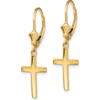 10K Yellow Gold Polished Cross Leverback Drop Earrings