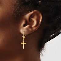 10K Yellow Gold Polished Cross Leverback Drop Earrings