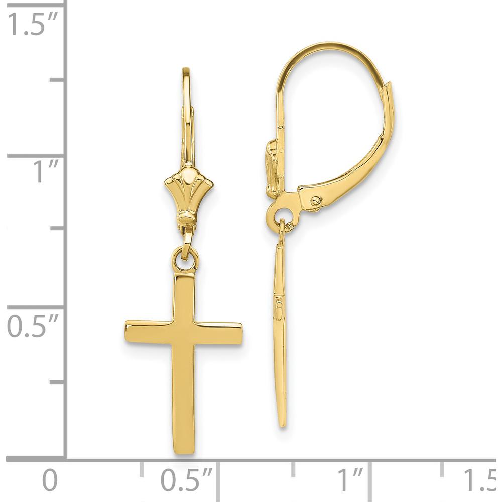 10K Yellow Gold Polished Cross Leverback Drop Earrings