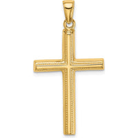 10K Yellow Gold Polished Cross Pendant - 37.5mm Length, Solid Design