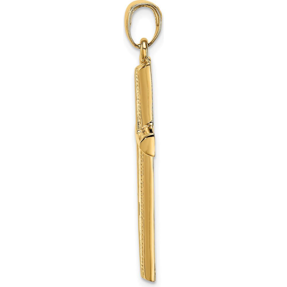 10K Yellow Gold Polished Cross Pendant - 37.5mm Length, Solid Design