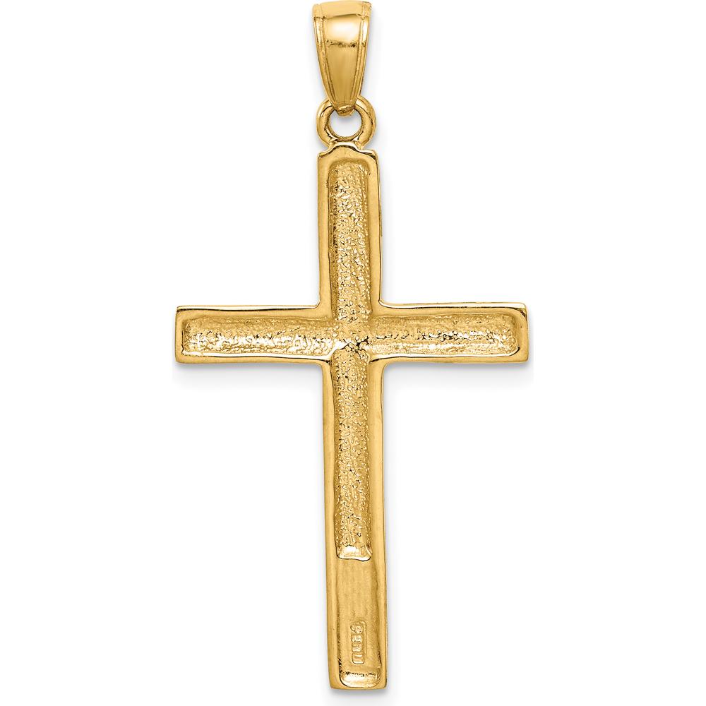 10K Yellow Gold Polished Cross Pendant - 37.5mm Length, Solid Design