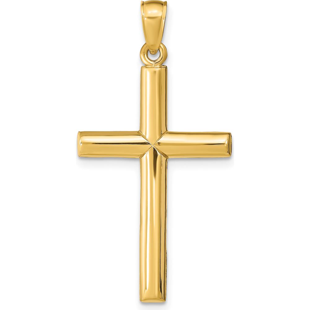 10K Yellow Gold Polished Cross Pendant - 39mm Length