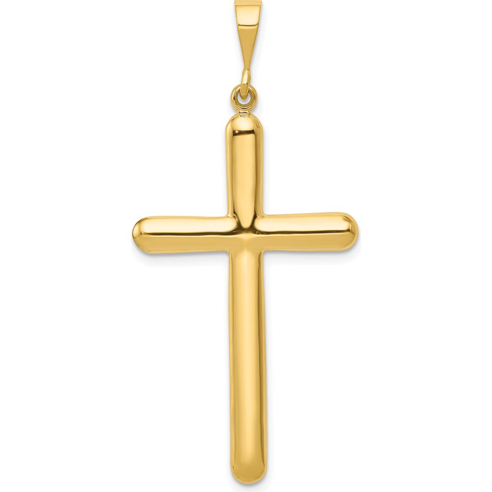 10K Yellow Gold Polished Cross Pendant - 50mm Length