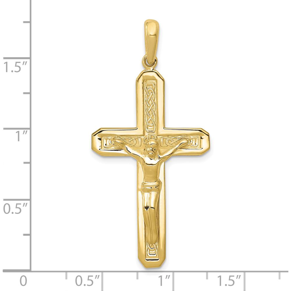 10K Yellow Gold Polished Crucifix Pendant with Celtic Detailing - 48mm Length