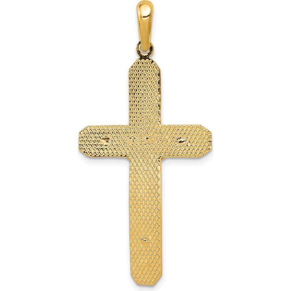 10K Yellow Gold Polished Crucifix Pendant with Celtic Detailing - 48mm Length