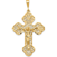 10K Yellow Gold Polished Crucifix Pendant with Intricate Detailing - 55mm Length