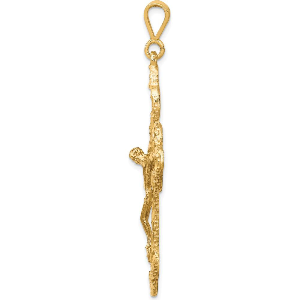 10K Yellow Gold Polished Crucifix Pendant with Intricate Detailing - 55mm Length
