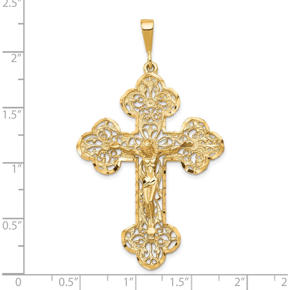 10K Yellow Gold Polished Crucifix Pendant with Intricate Detailing - 55mm Length