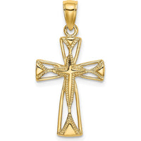 10K Yellow Gold Polished Cut-Out Cross Charm Pendant - 22.65mm Length
