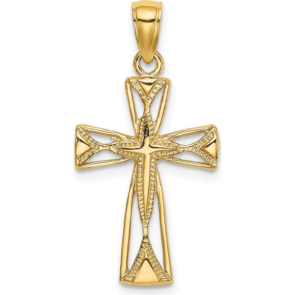 10K Yellow Gold Polished Cut-Out Cross Charm Pendant - 22.65mm Length